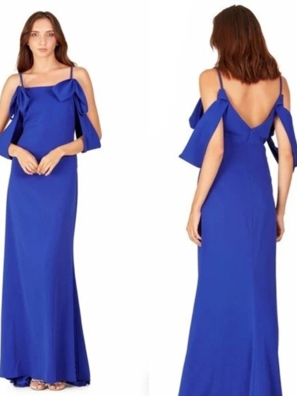 Badgley Mischka Royal Blue Cold-Shoulder Evening Dress